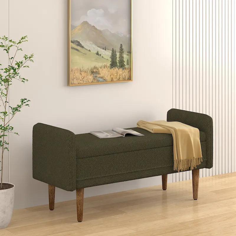 Tabouret de rangement en velours Teddy de conception moderne, Bancs de chambre