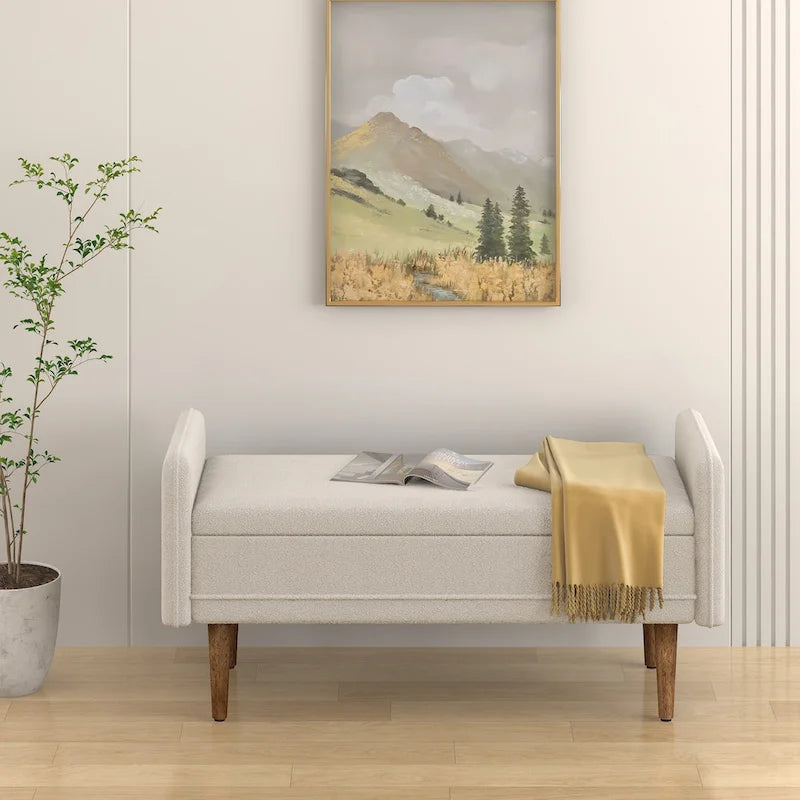 Tabouret de rangement en velours Teddy de conception moderne, Bancs de chambre
