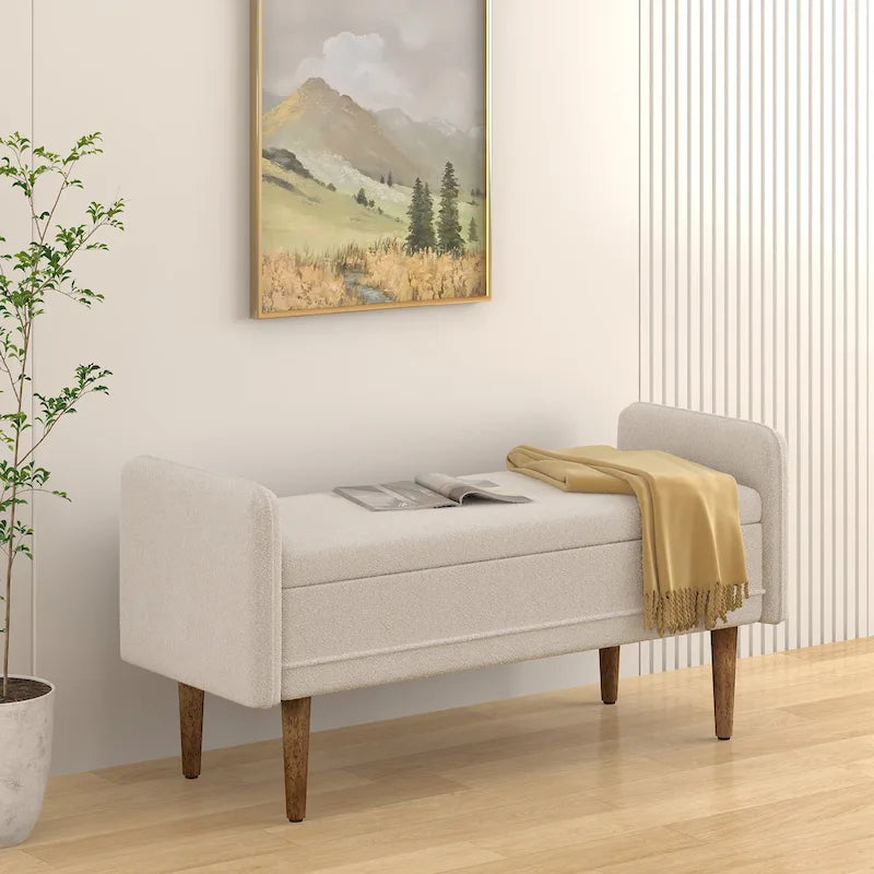 Tabouret de rangement en velours Teddy de conception moderne, Bancs de chambre