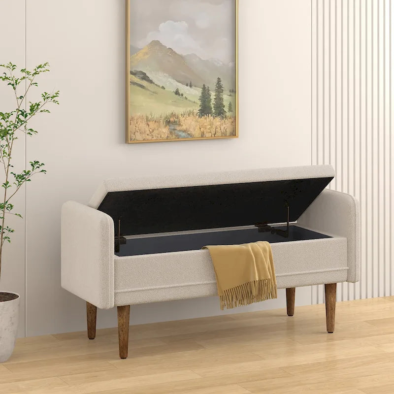 Tabouret de rangement en velours Teddy de conception moderne, Bancs de chambre