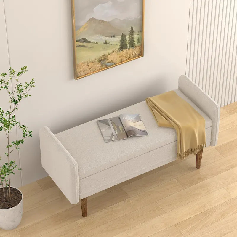 Tabouret de rangement en velours Teddy de conception moderne, Bancs de chambre