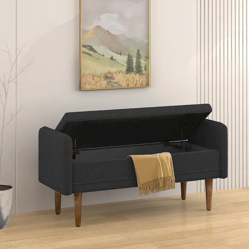 Tabouret de rangement en velours Teddy de conception moderne, Bancs de chambre