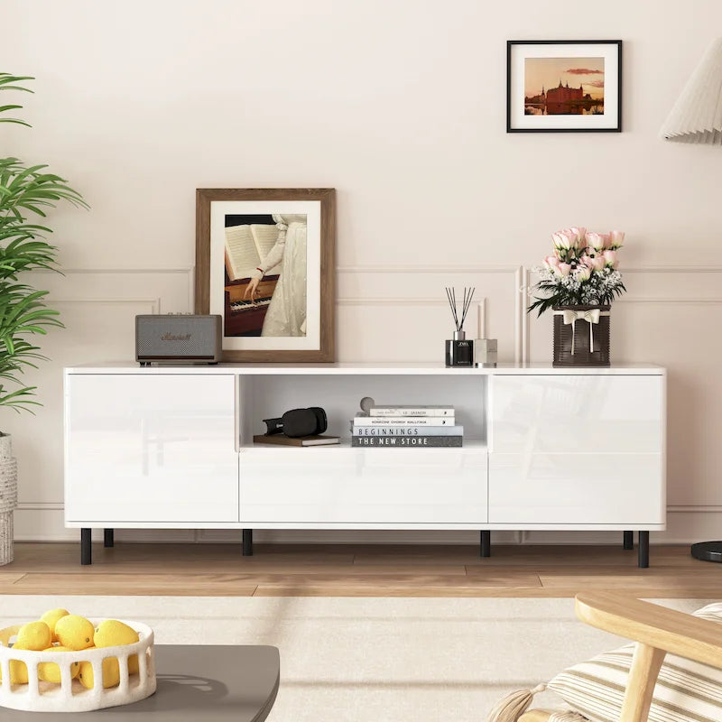 Meuble TV console moderne laqué, Meuble TV, Meuble TV avec étagères de rangement, Meuble TV pour salon, chambre à coucher