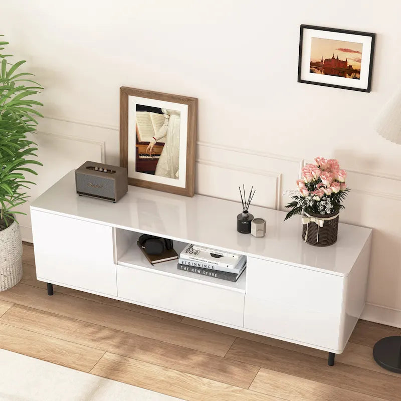 Meuble TV console moderne laqué, Meuble TV, Meuble TV avec étagères de rangement, Meuble TV pour salon, chambre à coucher
