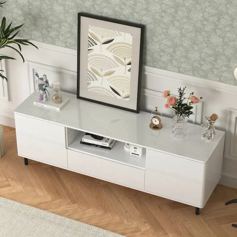 Meuble TV console moderne laqué, Meuble TV, Meuble TV avec étagères de rangement, Meuble TV pour salon, chambre à coucher