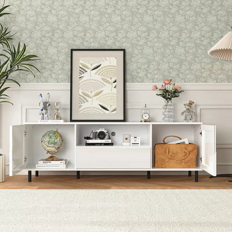 Meuble TV console moderne laqué, Meuble TV, Meuble TV avec étagères de rangement, Meuble TV pour salon, chambre à coucher