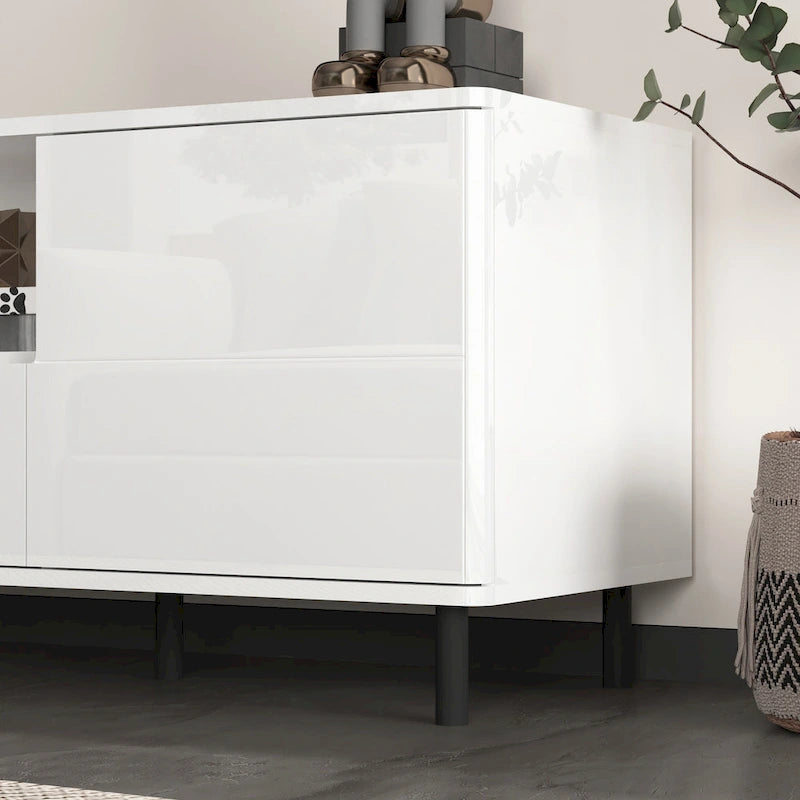 Meuble TV console moderne laqué, Meuble TV, Meuble TV avec étagères de rangement, Meuble TV pour salon, chambre à coucher