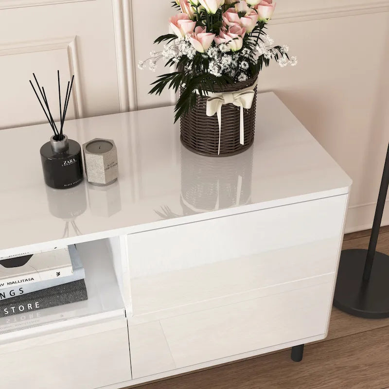 Meuble TV console moderne laqué, Meuble TV, Meuble TV avec étagères de rangement, Meuble TV pour salon, chambre à coucher