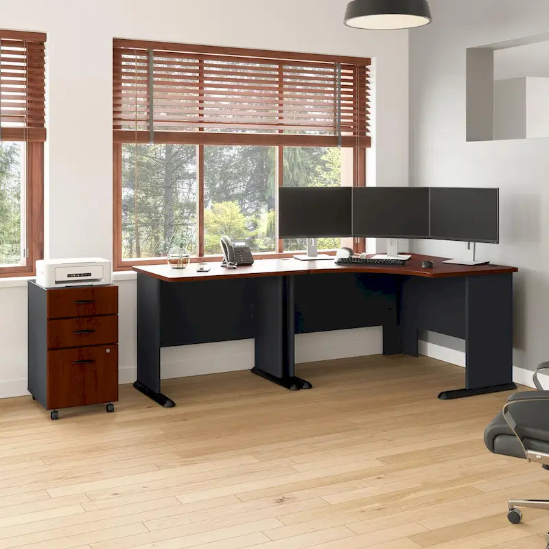 Bureau d'angle pour télétravail 48W avec surface de travail incurvée