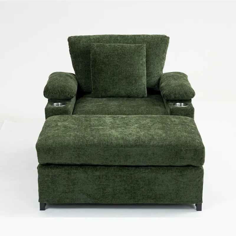 Fauteuil-lit surdimensionné en chenille avec pouf, rangement et chargement USB
