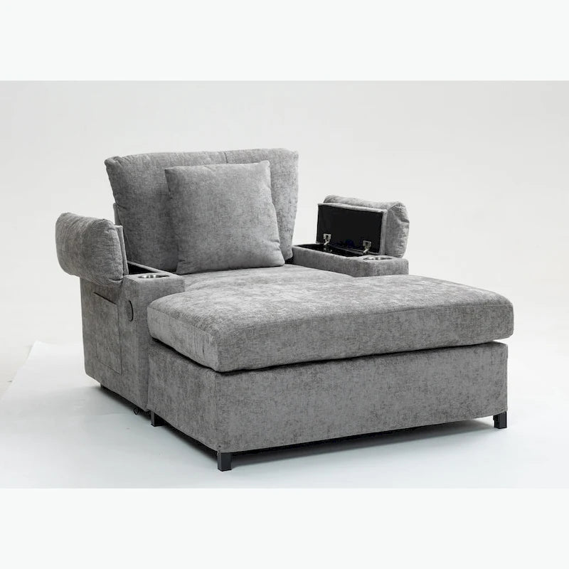Fauteuil-lit surdimensionné en chenille avec pouf, rangement et chargement USB