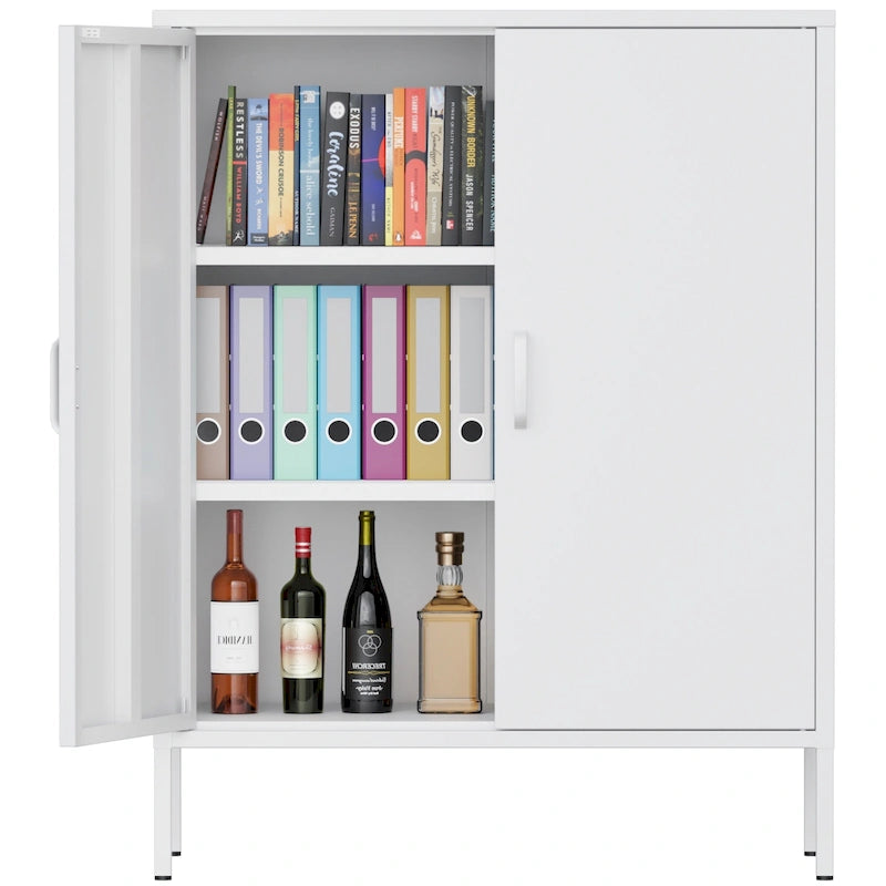 Casier de rangement métallique de 101,6 cm de haut, avec 2 portes, adapté aux maisons, bureaux et cafés.