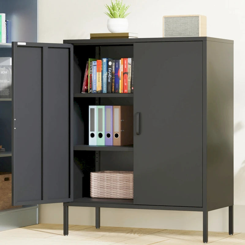 Casier de rangement métallique de 101,6 cm de haut, avec 2 portes, adapté aux maisons, bureaux et cafés.