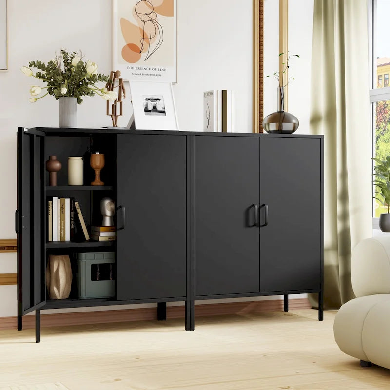Casier de rangement métallique de 101,6 cm de haut, avec 2 portes, adapté aux maisons, bureaux et cafés.