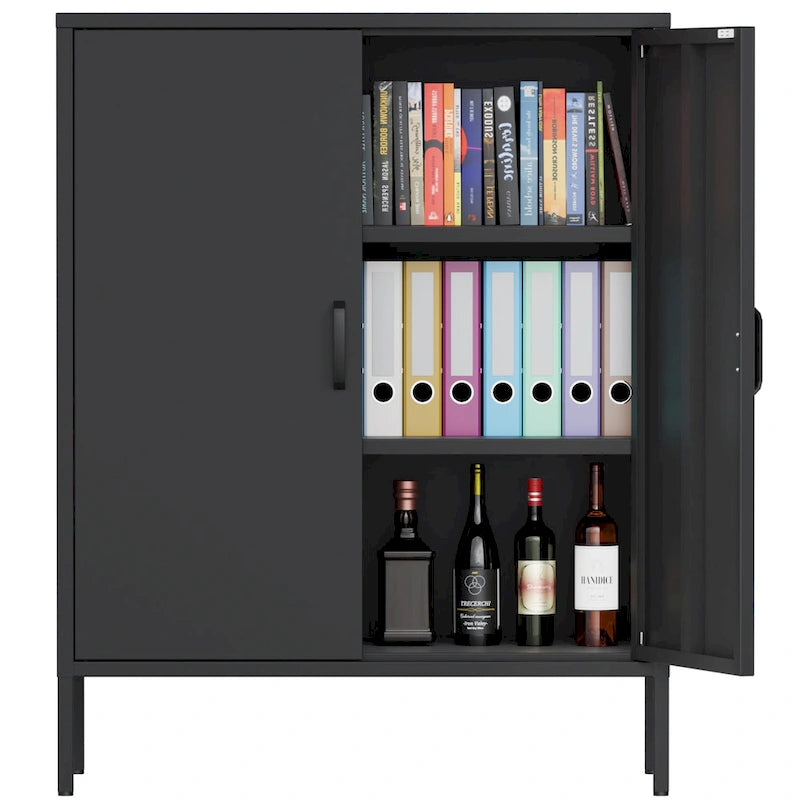 Casier de rangement métallique de 101,6 cm de haut, avec 2 portes, adapté aux maisons, bureaux et cafés.