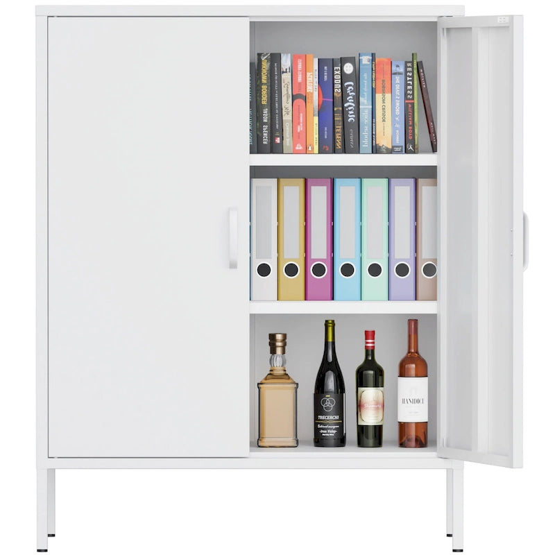 Casier de rangement métallique de 101,6 cm de haut, avec 2 portes, adapté aux maisons, bureaux et cafés.