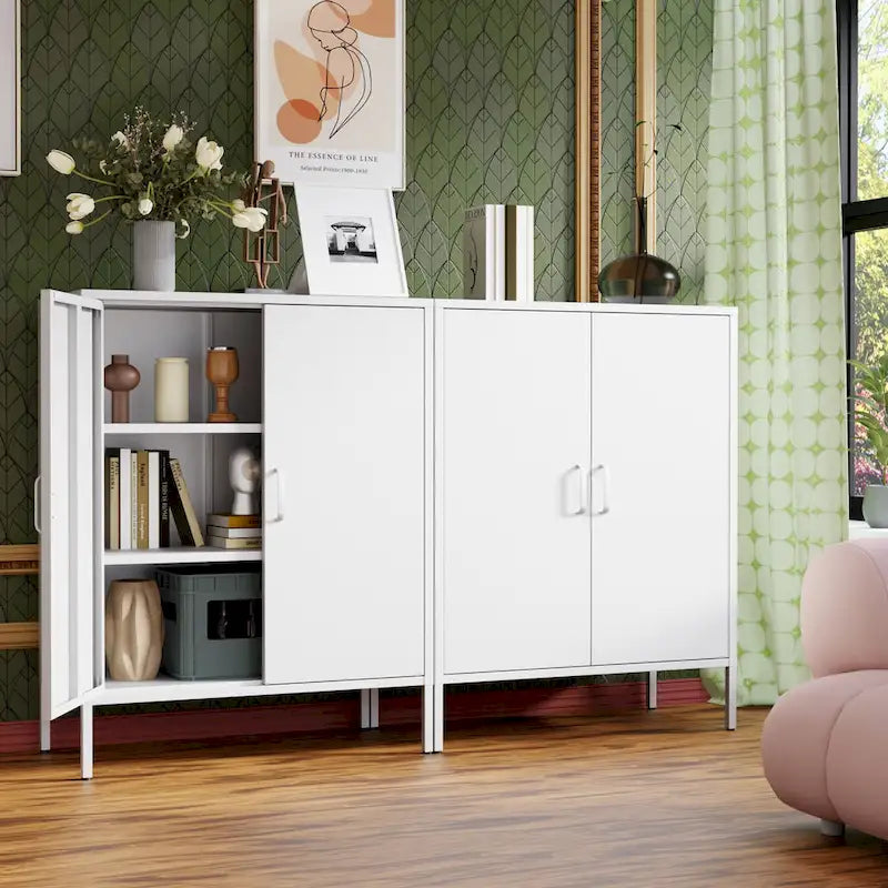Casier de rangement métallique de 101,6 cm de haut, avec 2 portes, adapté aux maisons, bureaux et cafés.