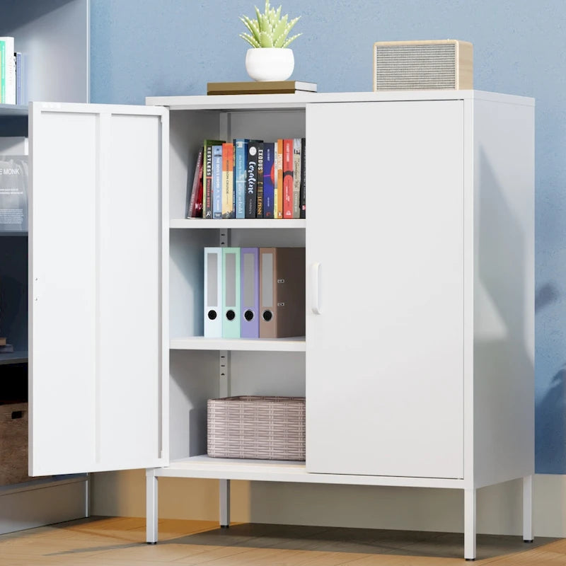 Casier de rangement métallique de 101,6 cm de haut, avec 2 portes, adapté aux maisons, bureaux et cafés.