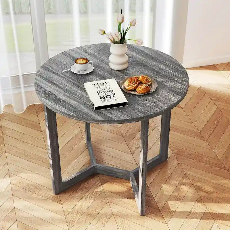 Table à manger ronde en bois de 36 po pour 2 à 4 personnes avec piédestal en forme d'aile