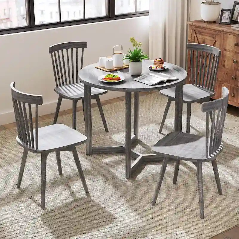 Table à manger ronde en bois de 36 po pour 2 à 4 personnes avec piédestal en forme d'aile