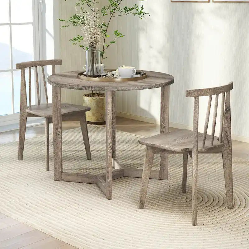 Table à manger ronde en bois de 36 po pour 2 à 4 personnes avec piédestal en forme d'aile