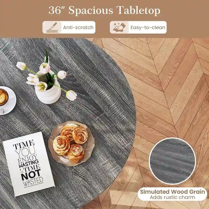 Table à manger ronde en bois de 36 po pour 2 à 4 personnes avec piédestal en forme d'aile