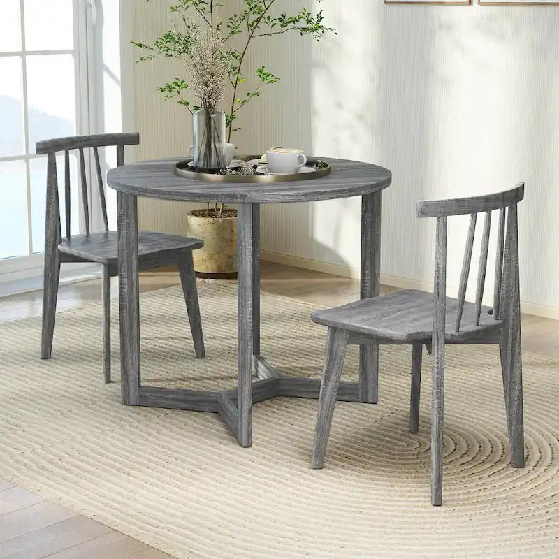 Table à manger ronde en bois de 36 po pour 2 à 4 personnes avec piédestal en forme d'aile