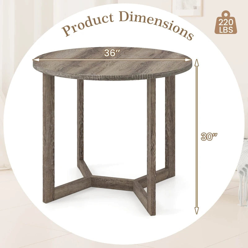 Table à manger ronde en bois de 36 po pour 2 à 4 personnes avec piédestal en forme d'aile