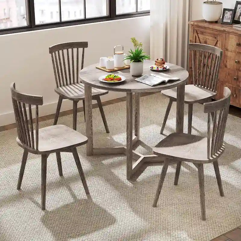 Table à manger ronde en bois de 36 po pour 2 à 4 personnes avec piédestal en forme d'aile