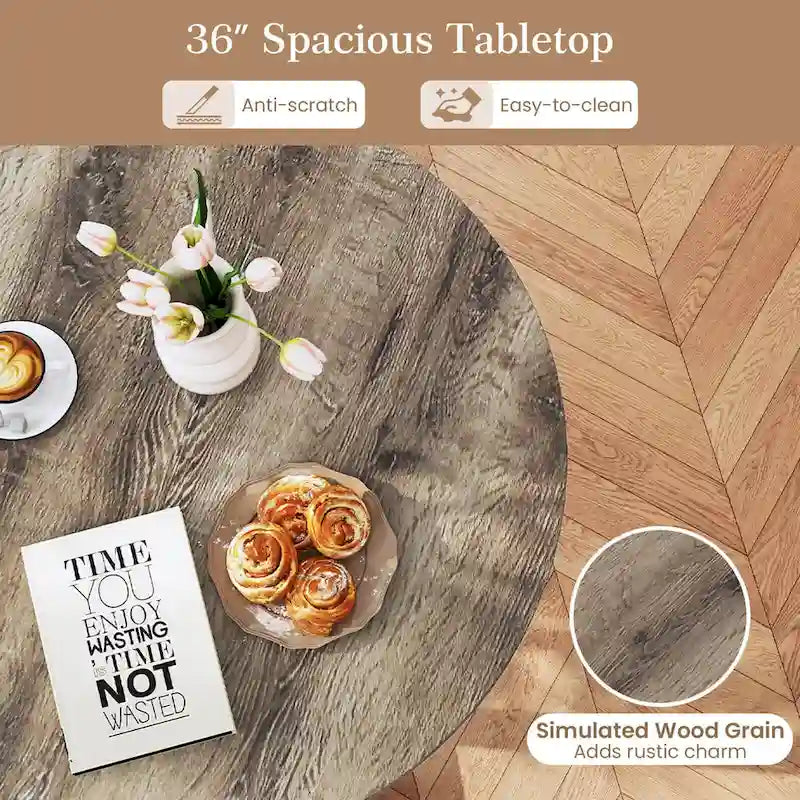 Table à manger ronde en bois de 36 po pour 2 à 4 personnes avec piédestal en forme d'aile
