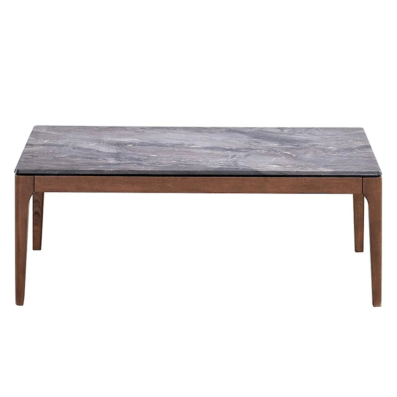 Table basse rectangulaire de 119 cm, aspect pierre grise, bois marron