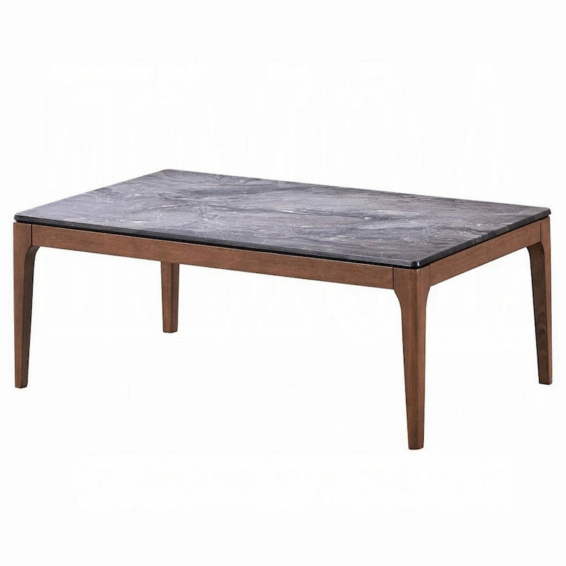 Table basse rectangulaire de 119 cm, aspect pierre grise, bois marron