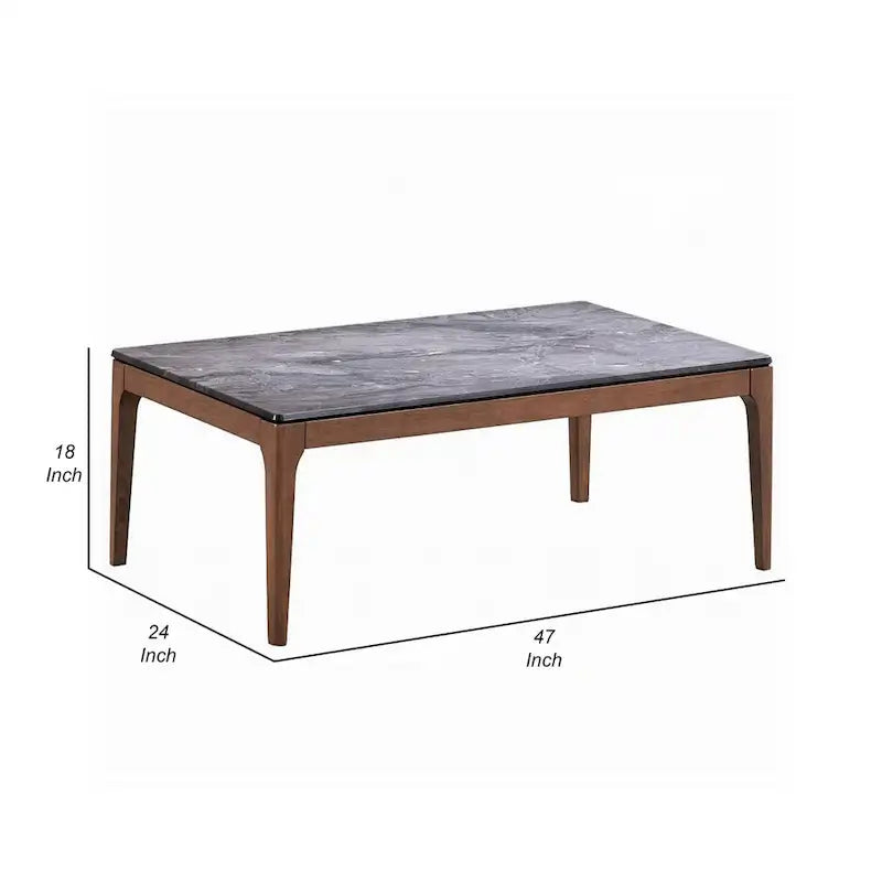Table basse rectangulaire de 119 cm, aspect pierre grise, bois marron