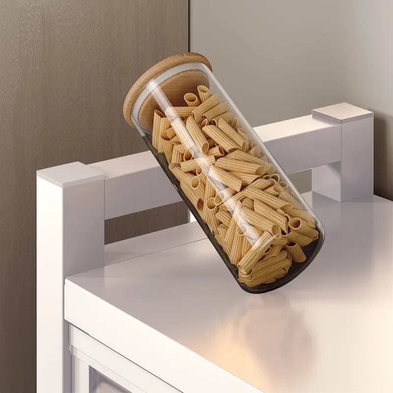 Étagère de cuisine ouverte du sol au plafond, meuble de rangement à plusieurs niveaux pour four à micro-ondes et bols domestiques (tabouret non inclus)