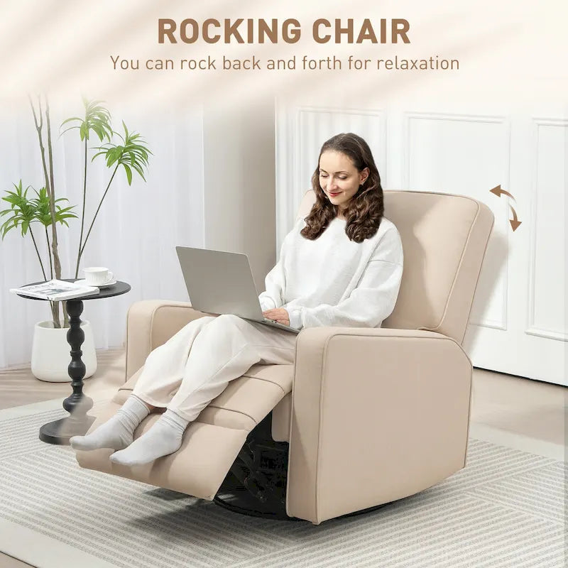 Fauteuil inclinable manuel pour adultes, inclinable pivotant et réglable, fauteuil à bascule planeur en tissu respirant, beige