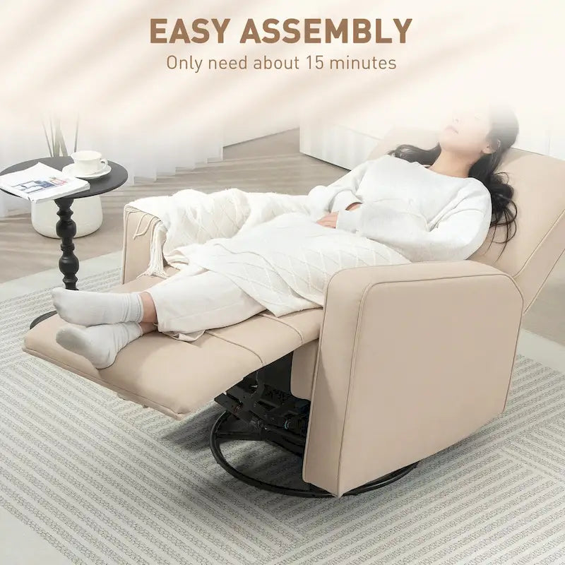 Fauteuil inclinable manuel pour adultes, inclinable pivotant et réglable, fauteuil à bascule planeur en tissu respirant, beige
