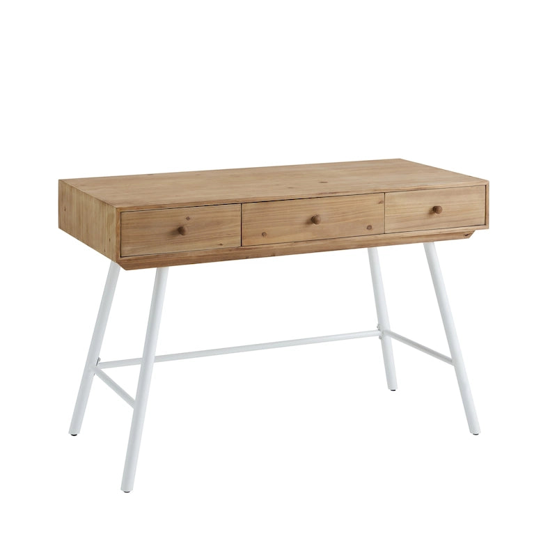 Bureau 3 tiroirs avec plateau en bois naturel et piétement en fer