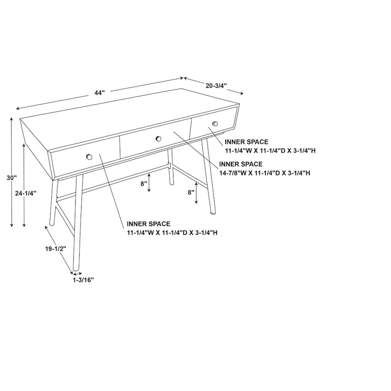 Bureau 3 tiroirs avec plateau en bois naturel et piétement en fer
