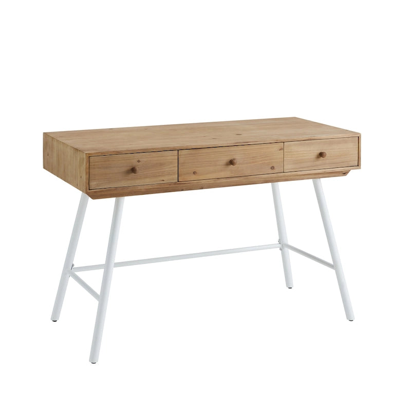 Bureau 3 tiroirs avec plateau en bois naturel et piétement en fer