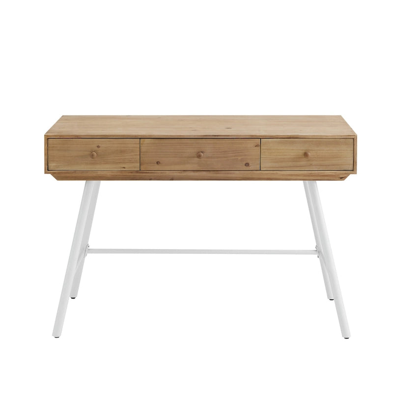 Bureau 3 tiroirs avec plateau en bois naturel et piétement en fer