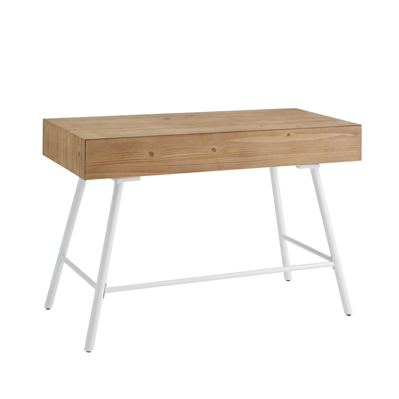 Bureau 3 tiroirs avec plateau en bois naturel et piétement en fer
