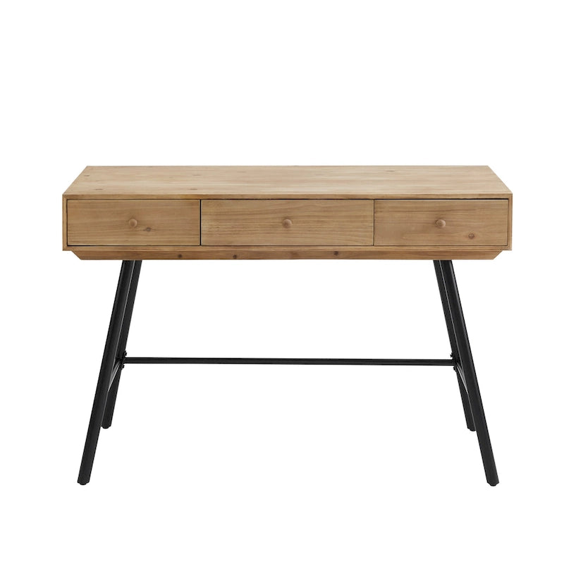Bureau 3 tiroirs avec plateau en bois naturel et piétement en fer