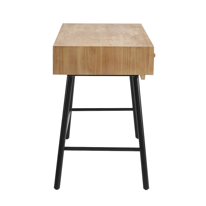 Bureau 3 tiroirs avec plateau en bois naturel et piétement en fer