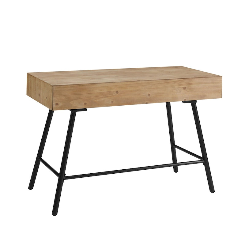 Bureau 3 tiroirs avec plateau en bois naturel et piétement en fer