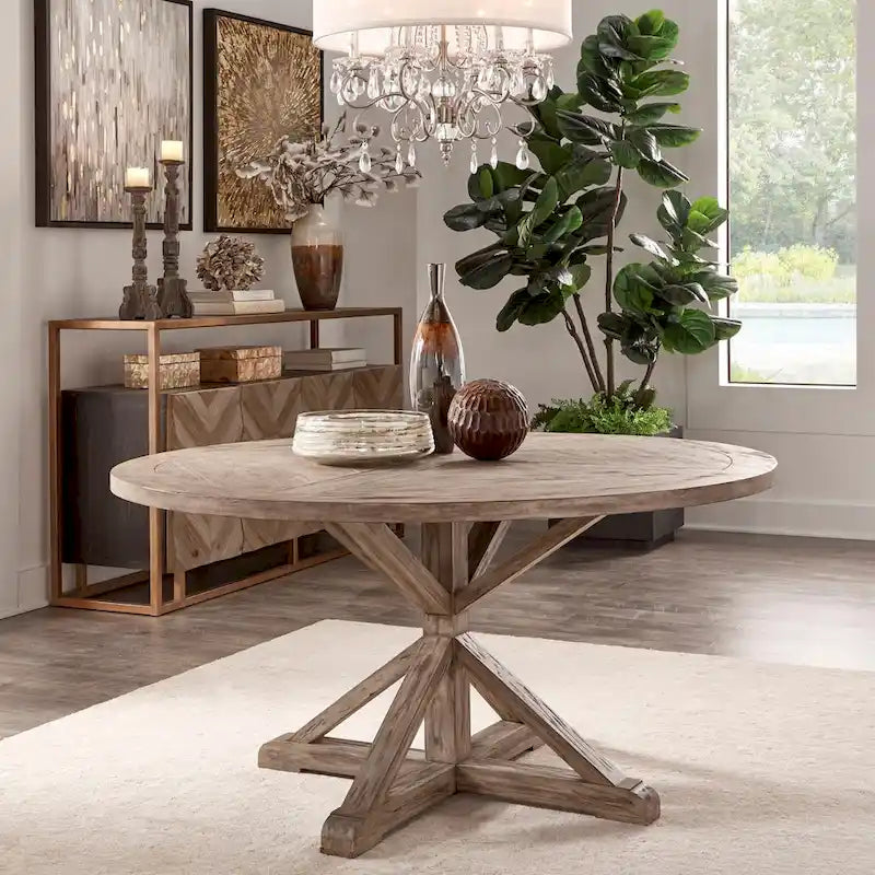Table de salle à manger ronde Krakova Rustic avec base en X en pin