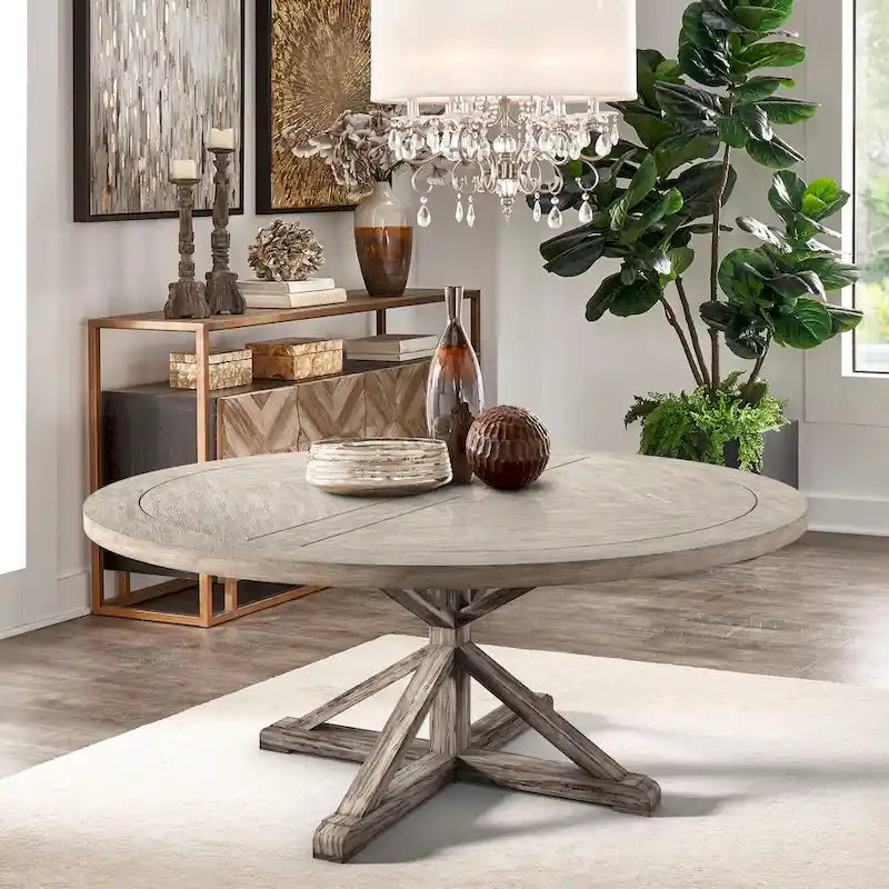 Table de salle à manger ronde Krakova Rustic avec base en X en pin