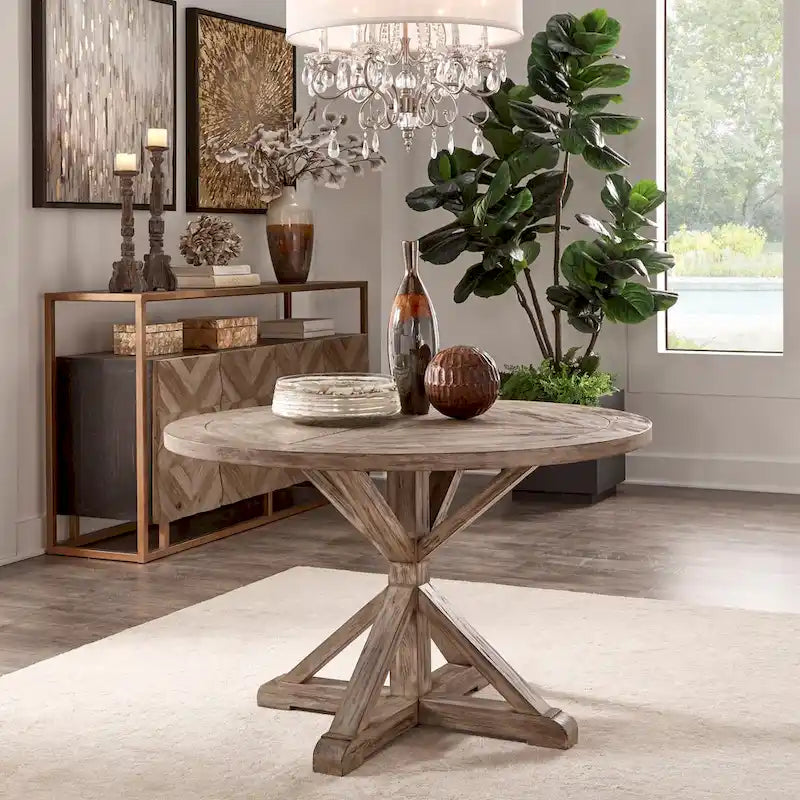 Table de salle à manger ronde Krakova Rustic avec base en X en pin