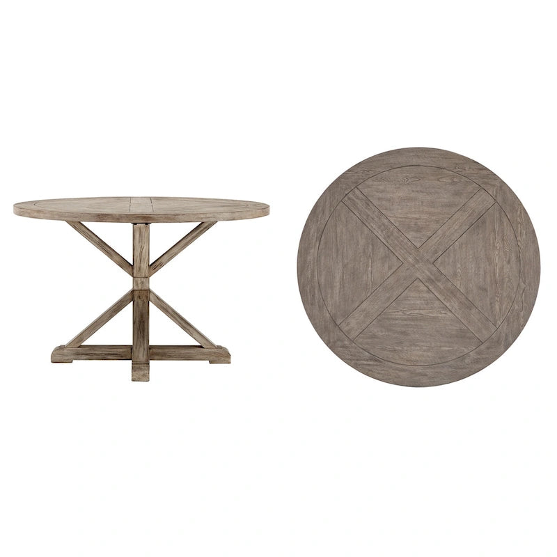 Table de salle à manger ronde Krakova Rustic avec base en X en pin