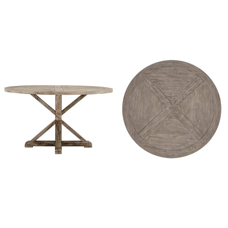 Table de salle à manger ronde Krakova Rustic avec base en X en pin