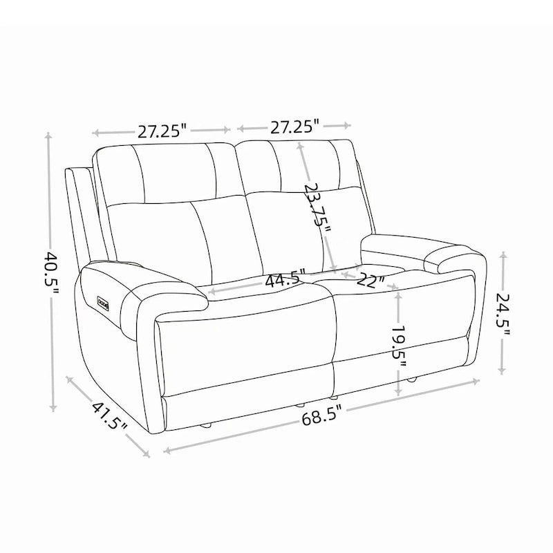 Causeuse inclinable électrique en cuir pleine fleur avec port USB et appuie-tête réglable
